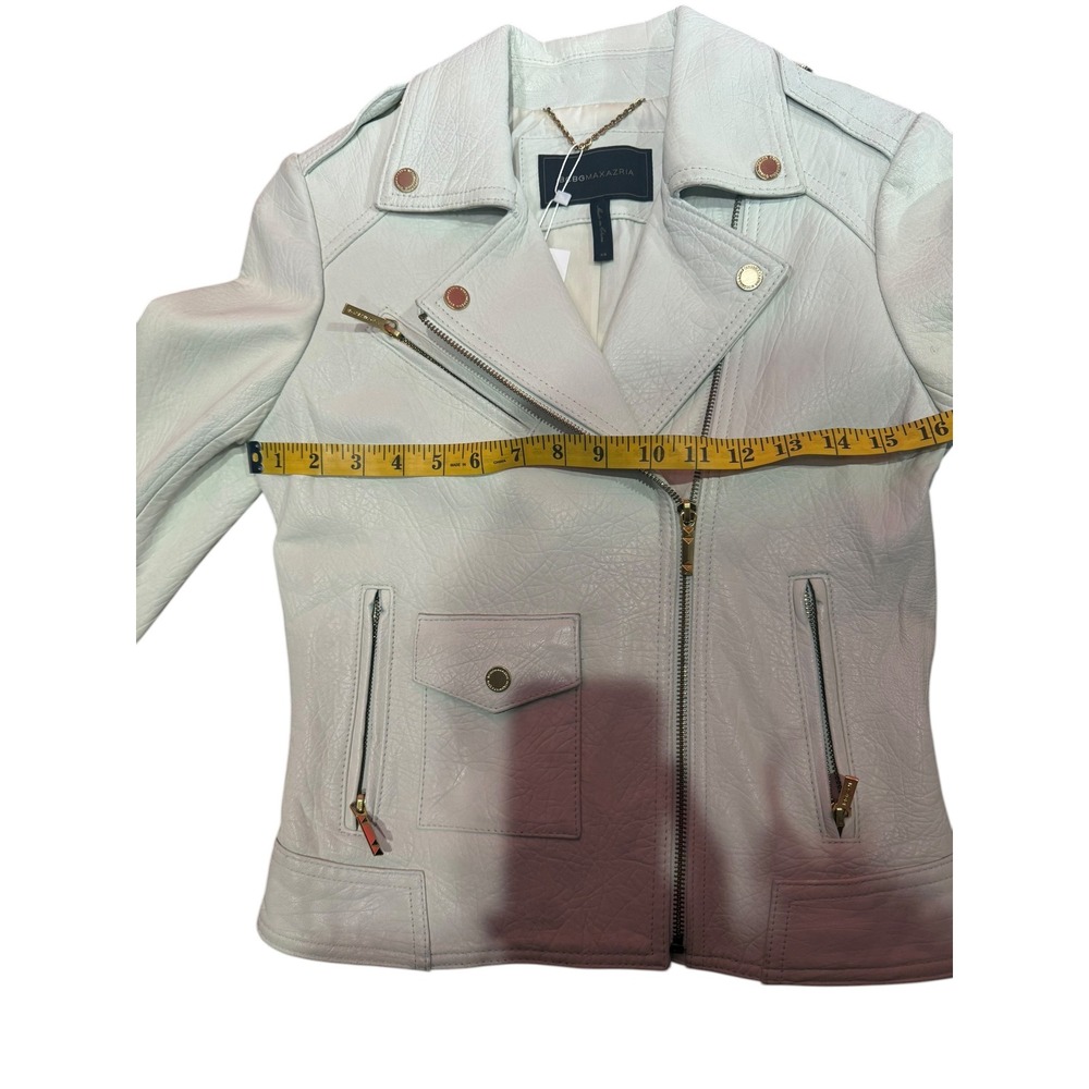 BCBGMAXAZRIA  Leather Moto Jacket Gold Hardware White XS - Picture 7 of 9